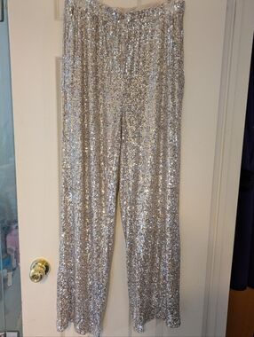 Cable & Gauge Silver Sequin Wide-Leg Pants